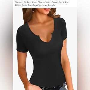 Amazon | NWT Black Medium Ribbed Short Sleeve Scoop Neck Slim Fitted Basic Top